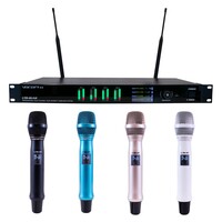 QUAD TRUE-DIVERSITY PROFESSIONAL DIGITAL WIRELESS PLL MICROPHONE SYSTEM WITH FOUR COLORED HANDHELD M